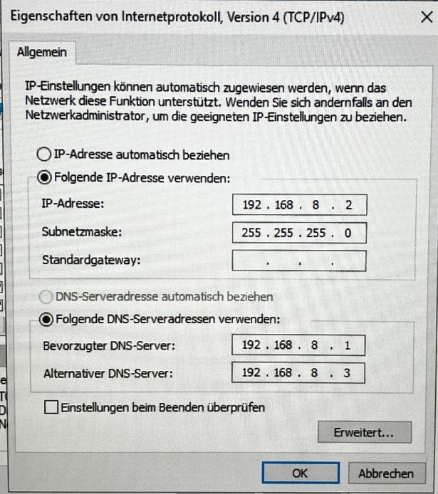 Netzwerkkarte Nummer 2 wird konfiguriert